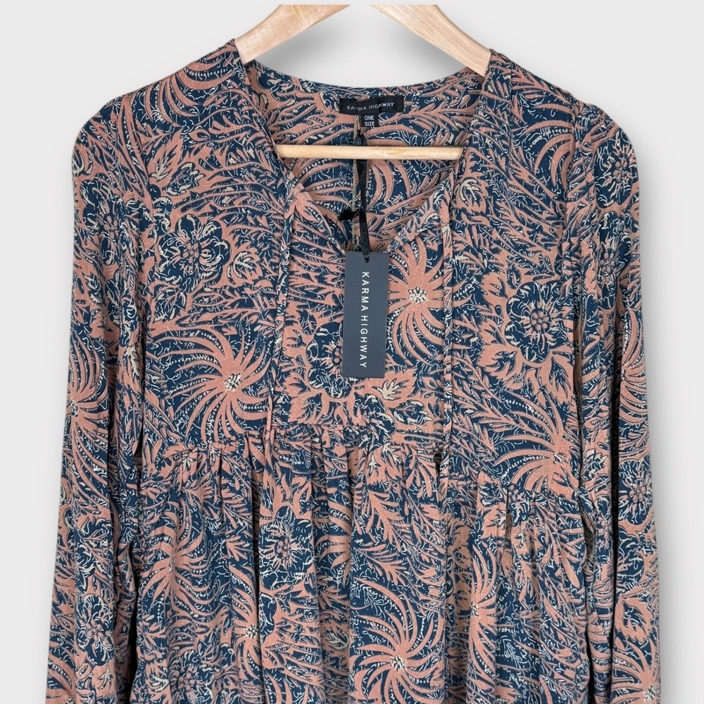 Karma Highway Babydoll Dress Womens One Size Blue Pink New Floral Paisley Boho - Picture 7 of 11